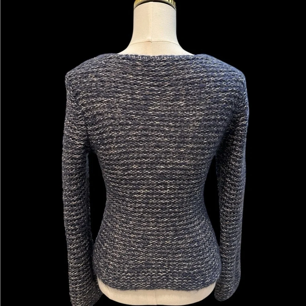 J.Jill Women’s Marled Open Knit Square Neck Flare Sleeve Blue/Gray Sweater Sz XS